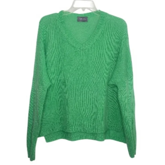 WOODEN SHIPS Mohair Wool Sweater V-Neck Soft Knit Pullover Oversized Green S M - Picture 2 of 10